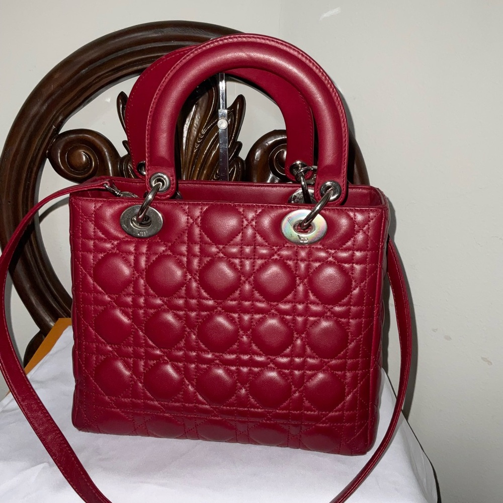 Dior Burgundy Lady Dior Satchels